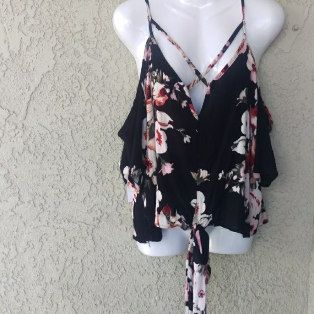 Lilian black cold shoulder flower blouse - Picture 1 of 7